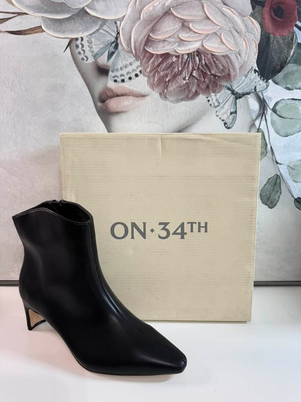 ON-34TH Black Kitten Heel Ankle Boots